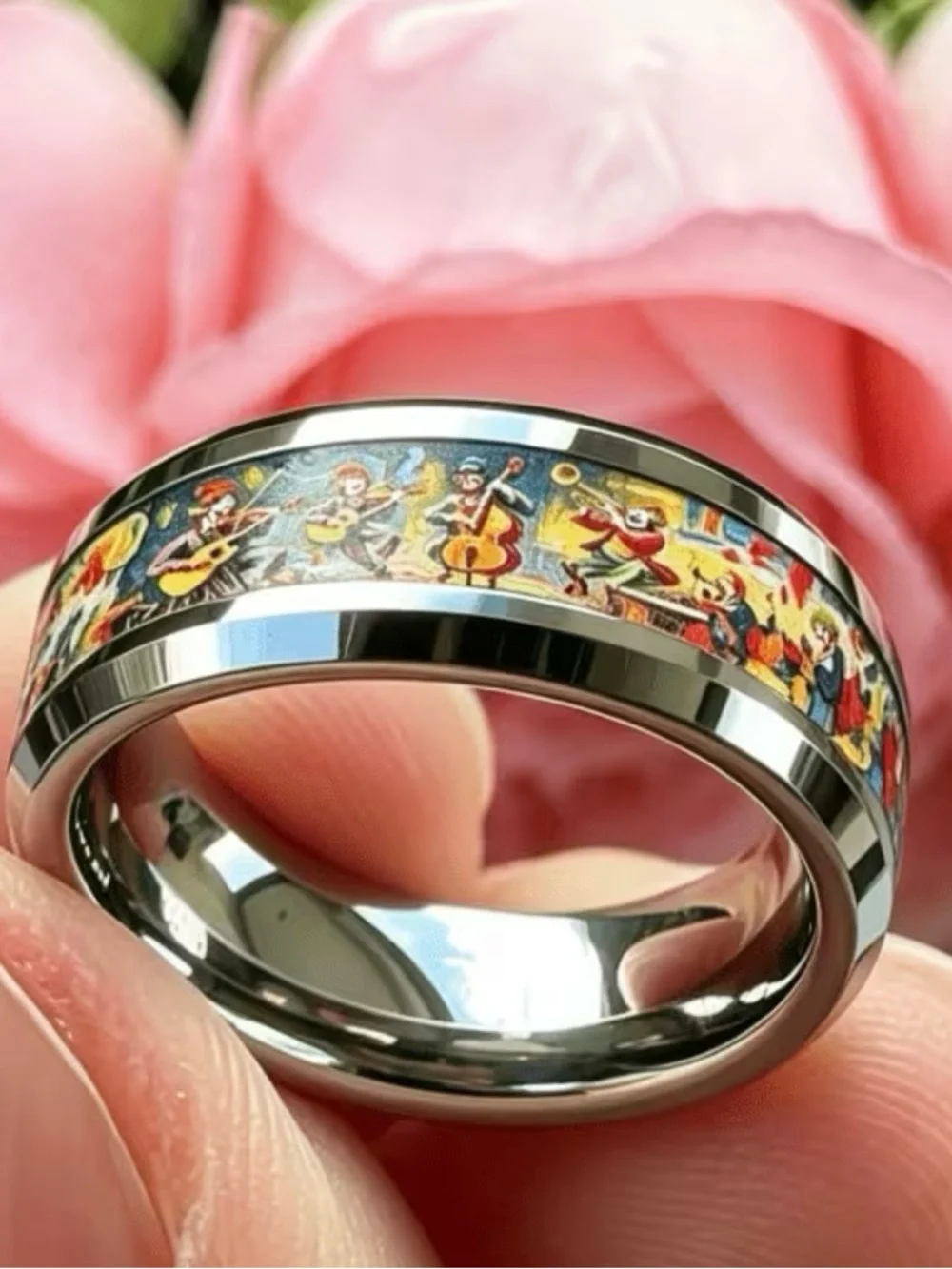 Vintage Oil Painting Style  Stainless Steel Silver Clown Band Theme 8mm Band 11